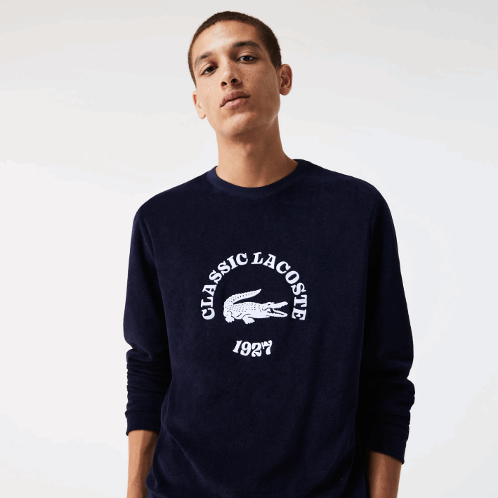 hombres Lacoste 6F241268 azul marino blanco 525 sudadera de corte regular en tejido de rizo