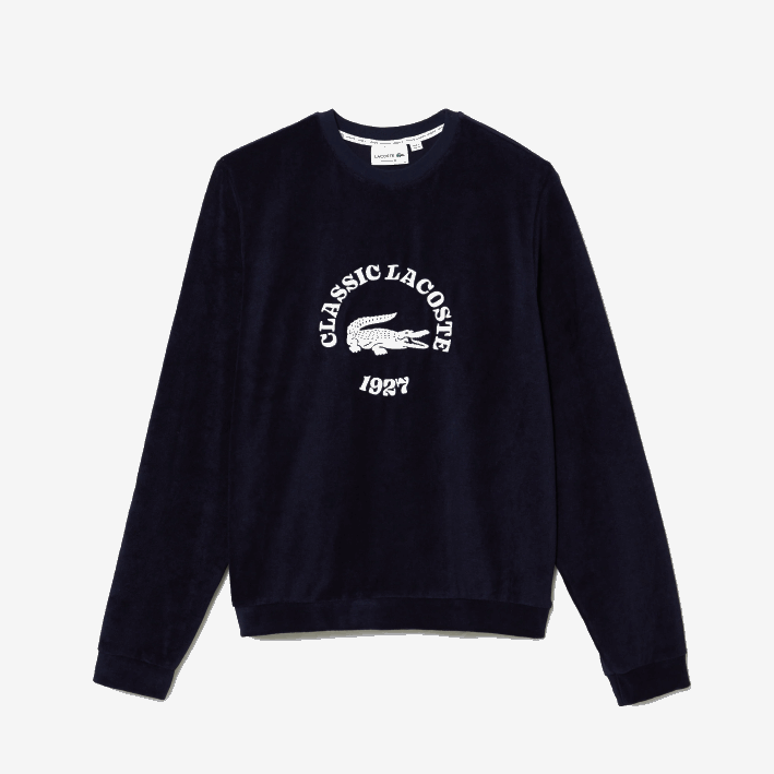 hombres Lacoste 6F241268 azul marino blanco 525 sudadera de corte regular en tejido de rizo