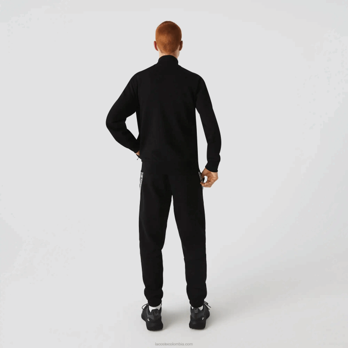 hombres Lacoste 6F241269 negro 031 sudadera regular fit de felpa cepillada con cremallera