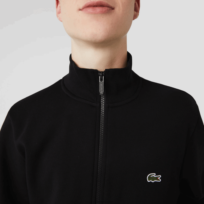 hombres Lacoste 6F241269 negro 031 sudadera regular fit de felpa cepillada con cremallera