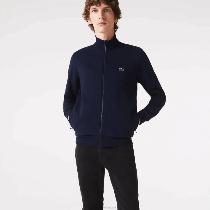 hombres Lacoste 6F241270 azul marino 166 sudadera regular fit de felpa cepillada con cremallera
