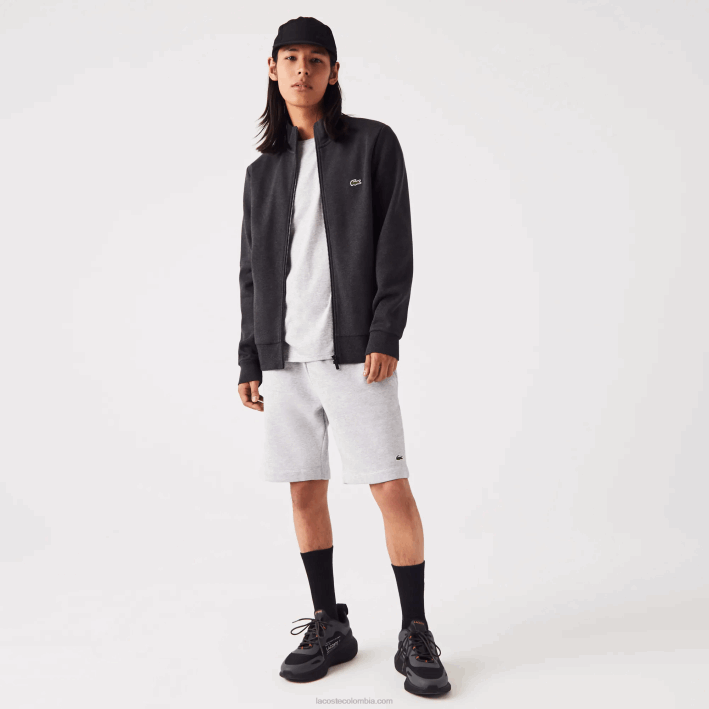 hombres Lacoste 6F241271 gris el6 sudadera regular fit de felpa cepillada con cremallera