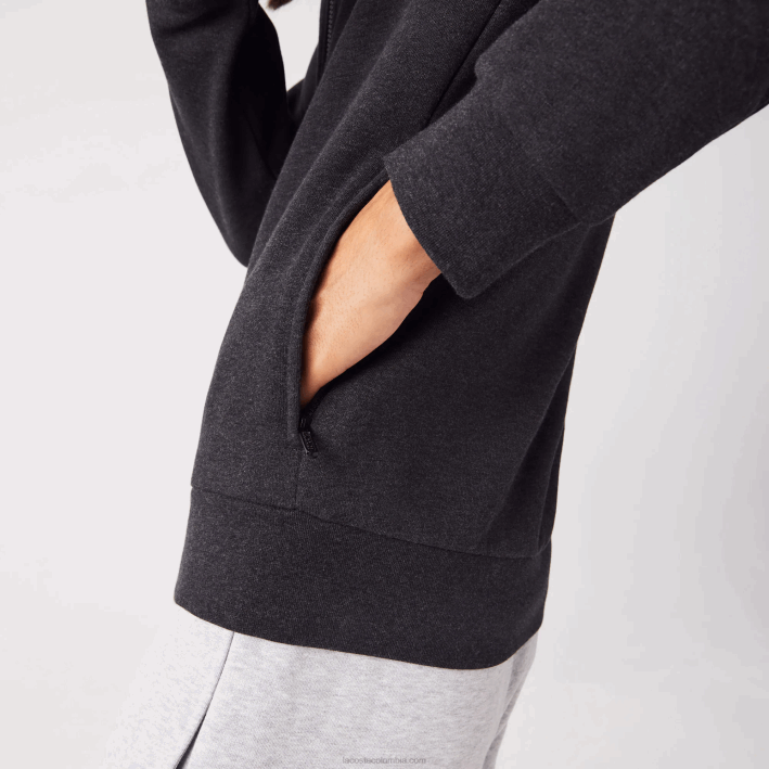 hombres Lacoste 6F241271 gris el6 sudadera regular fit de felpa cepillada con cremallera