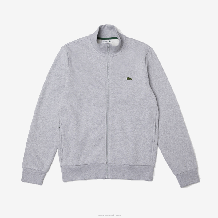 hombres Lacoste 6F241272 lomo gris cca sudadera regular fit de felpa cepillada con cremallera