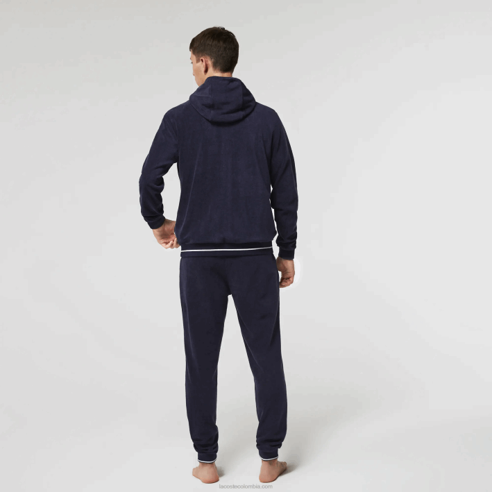 hombres Lacoste 6F241276 azul marino 166 sudadera lounge de felpa con cremallera