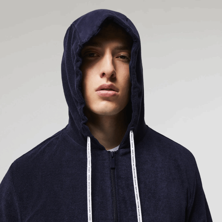 hombres Lacoste 6F241276 azul marino 166 sudadera lounge de felpa con cremallera