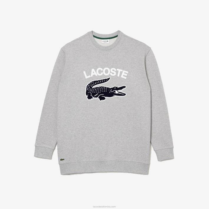 hombres Lacoste 6F241289 lomo gris cca sudadera con cuello redondo y estampado de cocodrilo - tallas grandes - grande