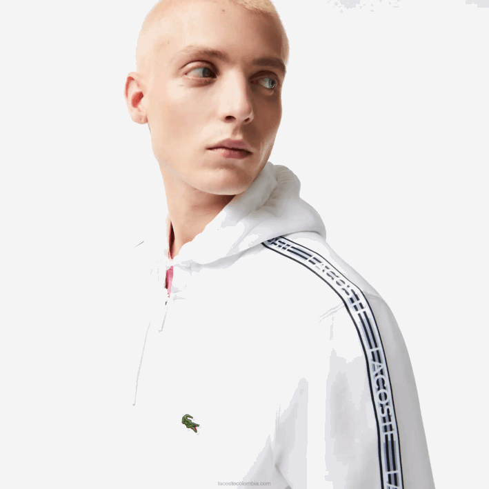 hombres Lacoste 6F2412 blanco 001 sudadera con cremallera y corte clásico con rayas de la marca