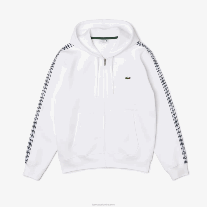 hombres Lacoste 6F2412 blanco 001 sudadera con cremallera y corte clásico con rayas de la marca