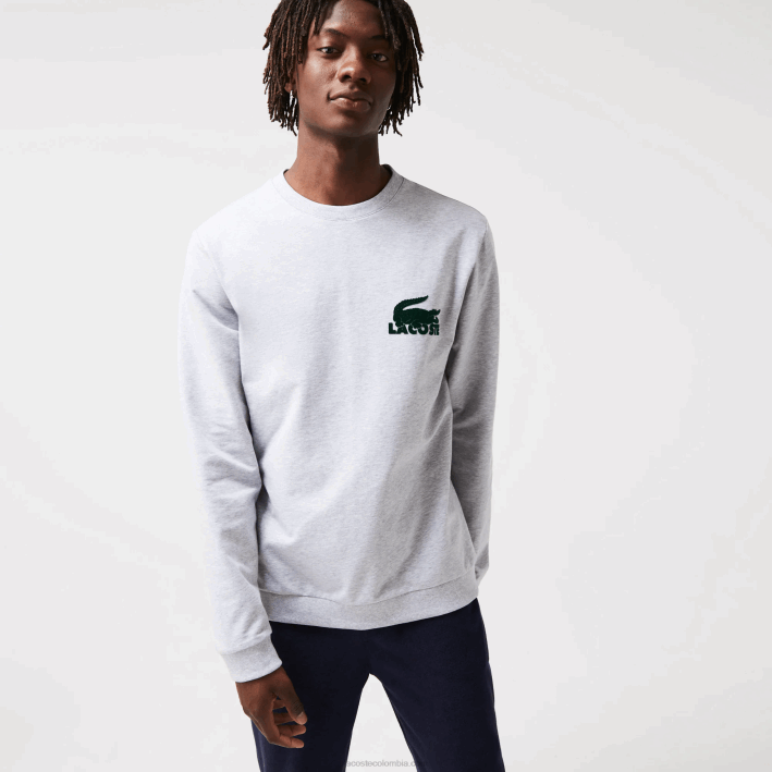 hombres Lacoste 6F241386 gris chino verde y9k sudadera de felpa de algodón