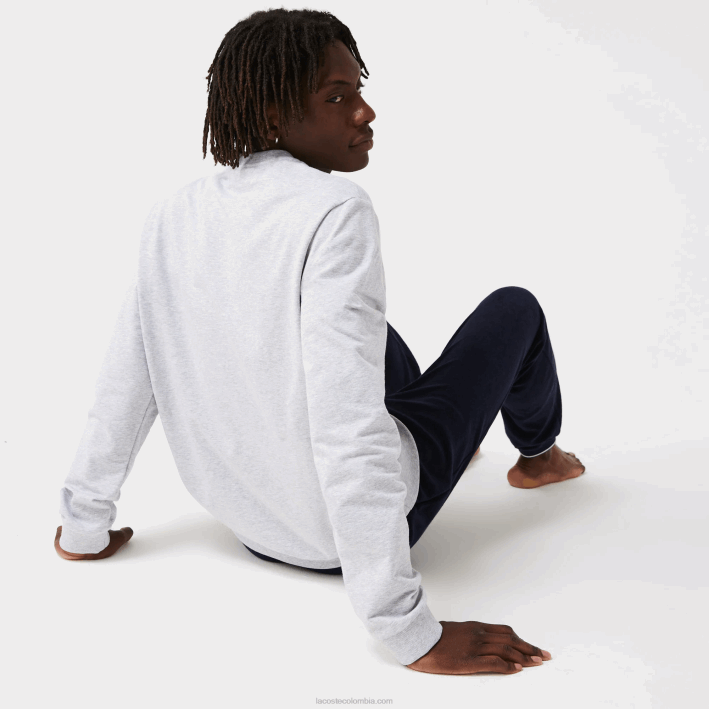 hombres Lacoste 6F241386 gris chino verde y9k sudadera de felpa de algodón