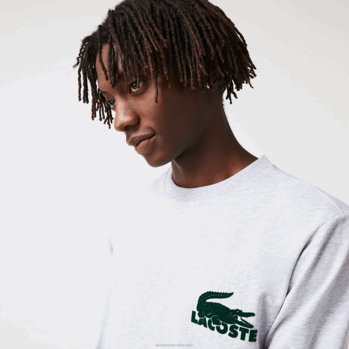 hombres Lacoste 6F241386 gris chino verde y9k sudadera de felpa de algodón
