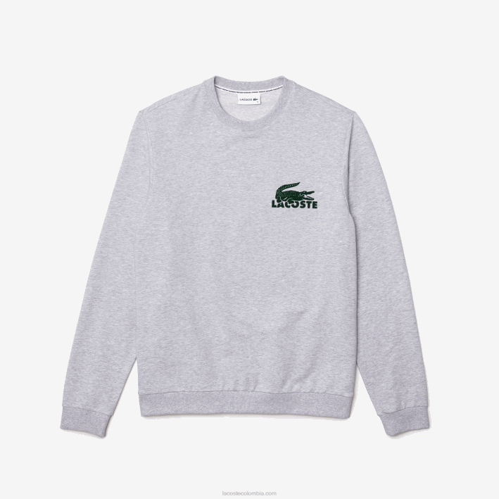 hombres Lacoste 6F241386 gris chino verde y9k sudadera de felpa de algodón