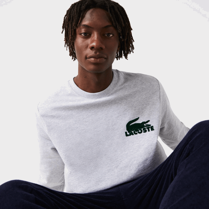 hombres Lacoste 6F241386 gris chino verde y9k sudadera de felpa de algodón
