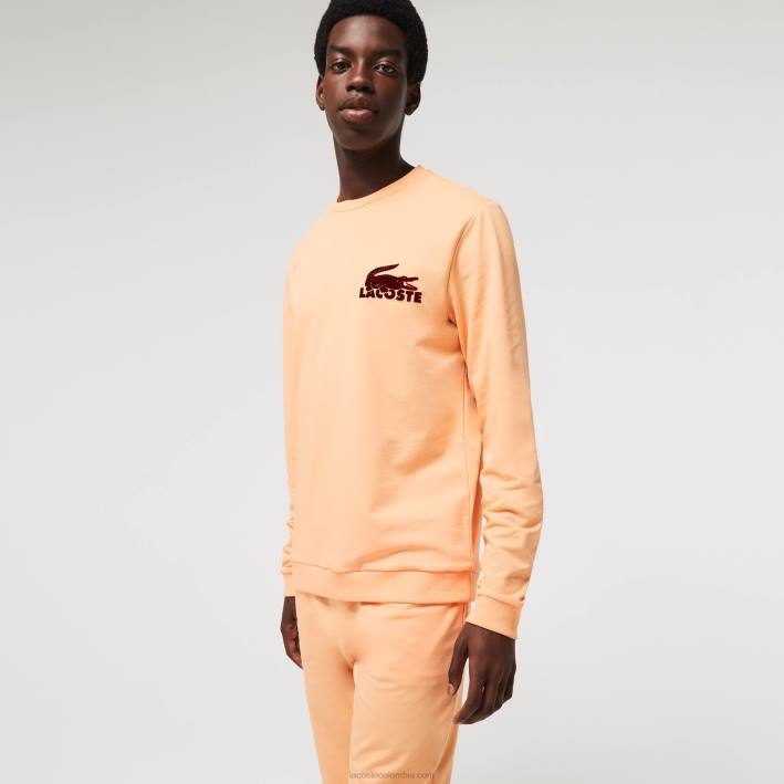 hombres Lacoste 6F241389 naranja claro burdeos rz6 sudadera de felpa de algodón