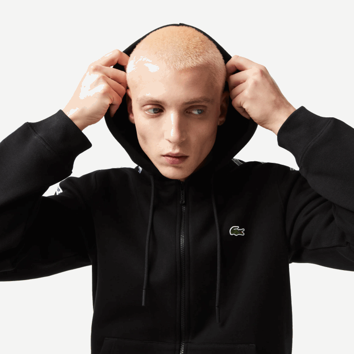 hombres Lacoste 6F2413 negro 031 sudadera con cremallera y corte clásico con rayas de la marca