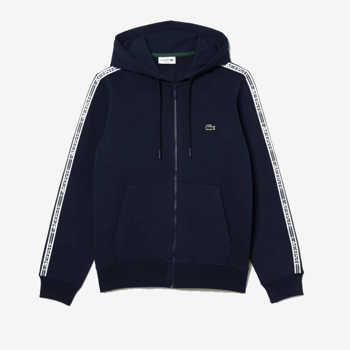 hombres Lacoste 6F2414 azul marino 166 sudadera con cremallera y corte clásico con rayas de la marca