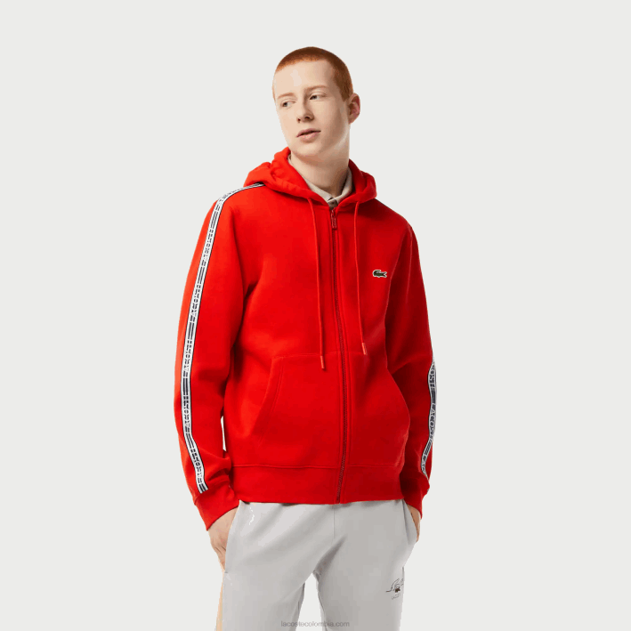 hombres Lacoste 6F2415 rojo s5h sudadera con cremallera y corte clásico con rayas de la marca