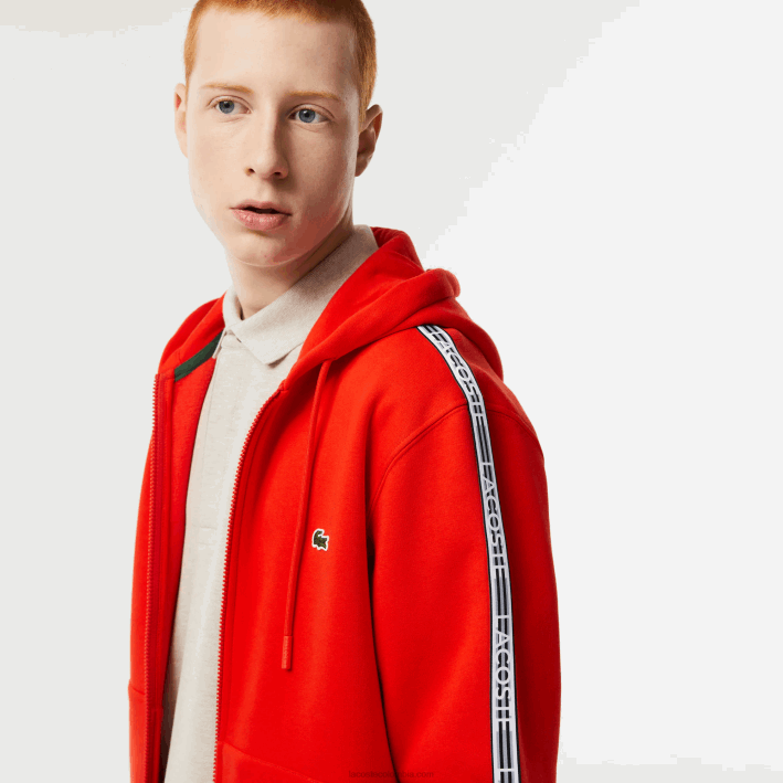 hombres Lacoste 6F2415 rojo s5h sudadera con cremallera y corte clásico con rayas de la marca