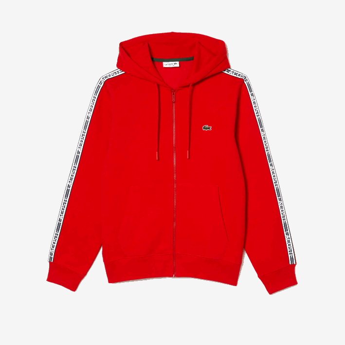 hombres Lacoste 6F2415 rojo s5h sudadera con cremallera y corte clásico con rayas de la marca