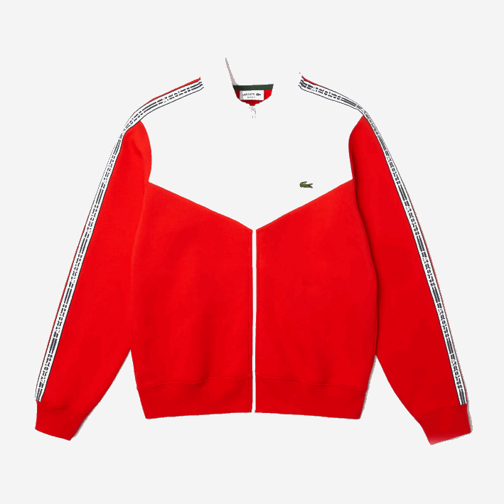 hombres Lacoste 6F2419 rojo blanco 75s sudadera de corte clásico con cremallera y bloques de color