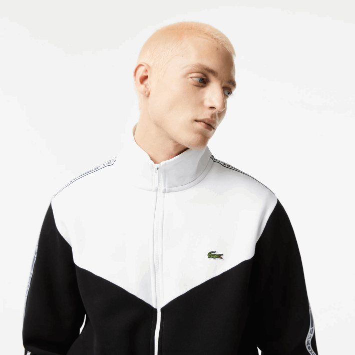 hombres Lacoste 6F2420 blanco negro 258 sudadera de corte clásico con cremallera y bloques de color