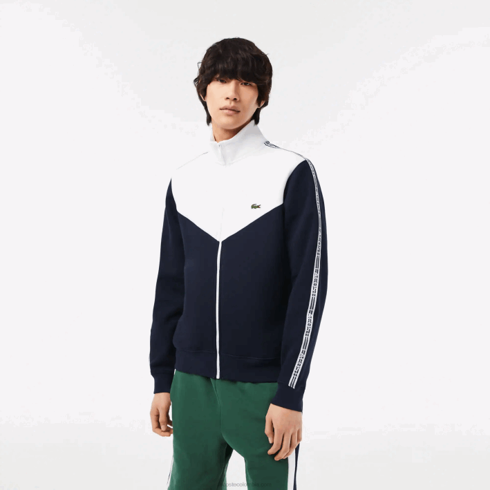 hombres Lacoste 6F2421 azul marino blanco 525 sudadera de corte clásico con cremallera y bloques de color