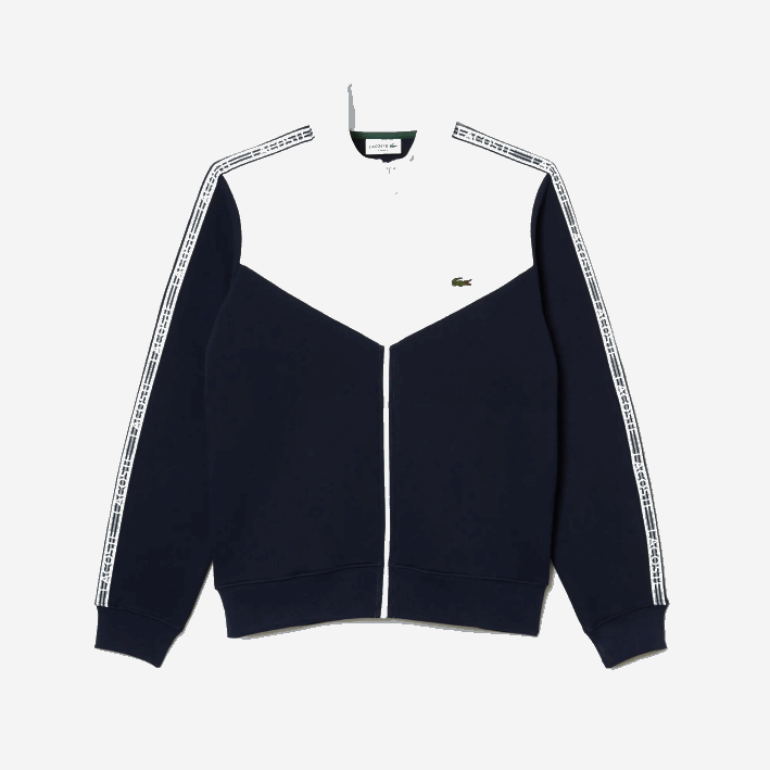 hombres Lacoste 6F2421 azul marino blanco 525 sudadera de corte clásico con cremallera y bloques de color