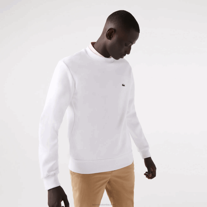 hombres Lacoste 6F24272 blanco 001 sudadera de algodón orgánico peinado
