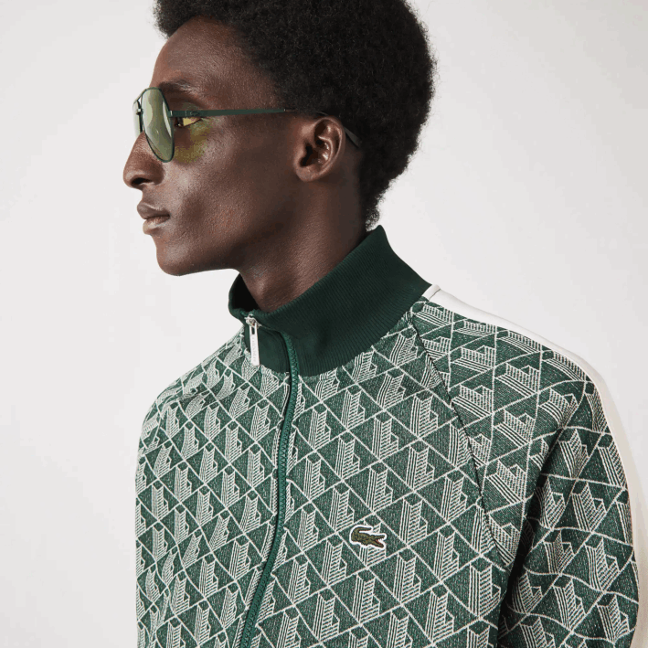 hombres Lacoste 6F24276 beige verde 7m4 sudadera regular fit con estampado de monograma y cremallera