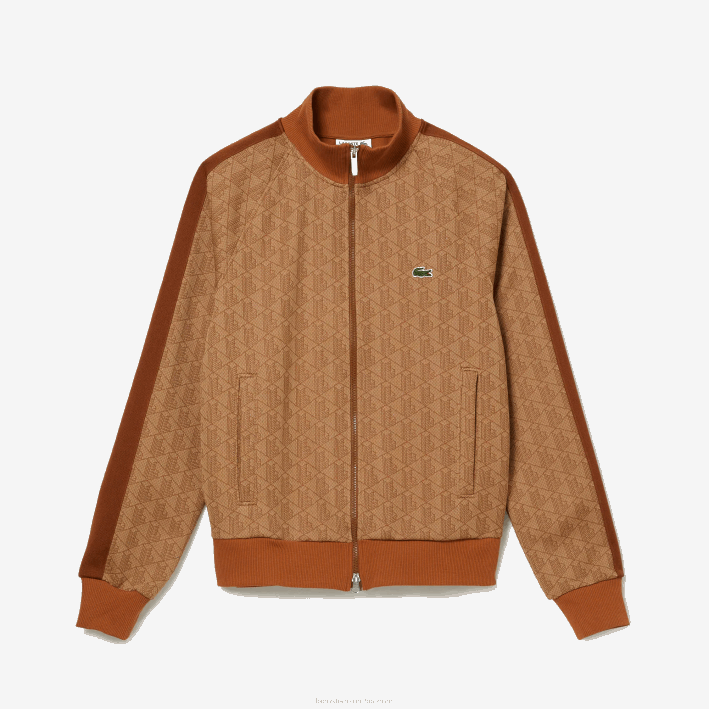 hombres Lacoste 6F24277 marrón beige zwm sudadera regular fit con estampado de monograma y cremallera