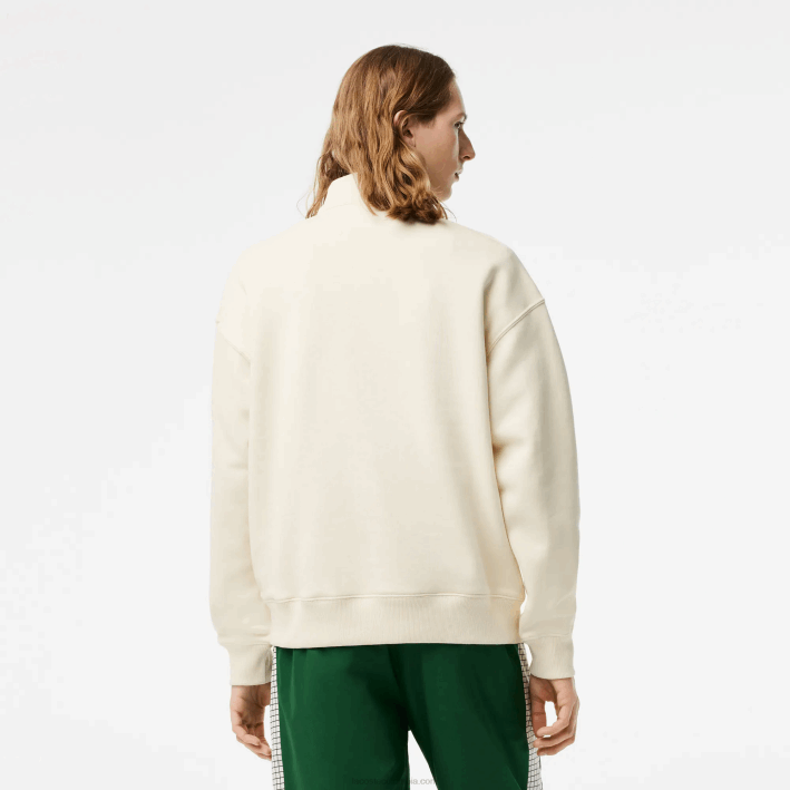 hombres Lacoste 6F24282 xfj blanco sudadera holgada de algodón orgánico con cremallera en el cuello