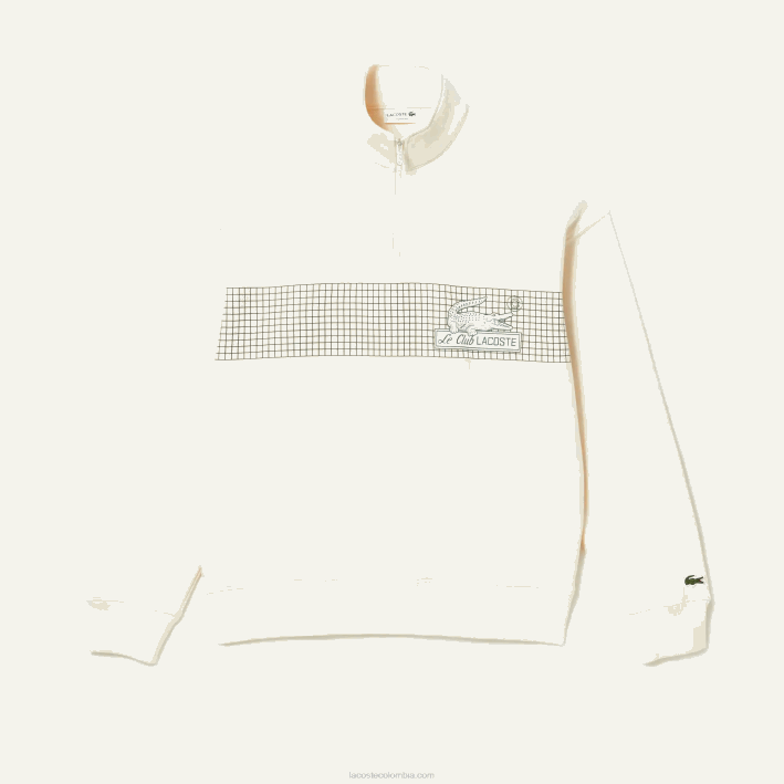 hombres Lacoste 6F24282 xfj blanco sudadera holgada de algodón orgánico con cremallera en el cuello