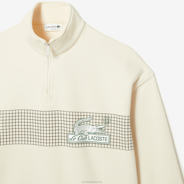 hombres Lacoste 6F24282 xfj blanco sudadera holgada de algodón orgánico con cremallera en el cuello