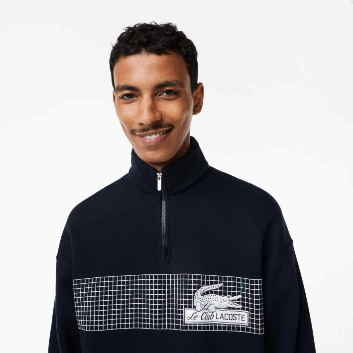 hombres Lacoste 6F24283 azul marino 166 sudadera holgada de algodón orgánico con cremallera en el cuello