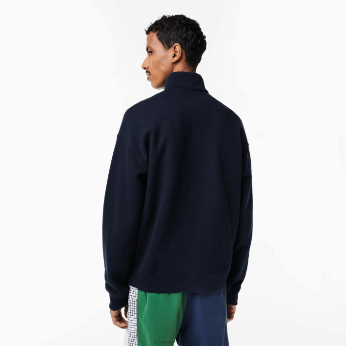hombres Lacoste 6F24283 azul marino 166 sudadera holgada de algodón orgánico con cremallera en el cuello