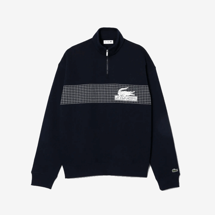 hombres Lacoste 6F24283 azul marino 166 sudadera holgada de algodón orgánico con cremallera en el cuello