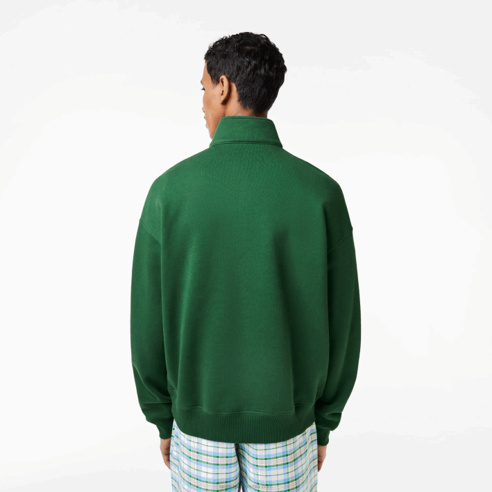 hombres Lacoste 6F24284 verde 132 sudadera holgada de algodón orgánico con cremallera en el cuello