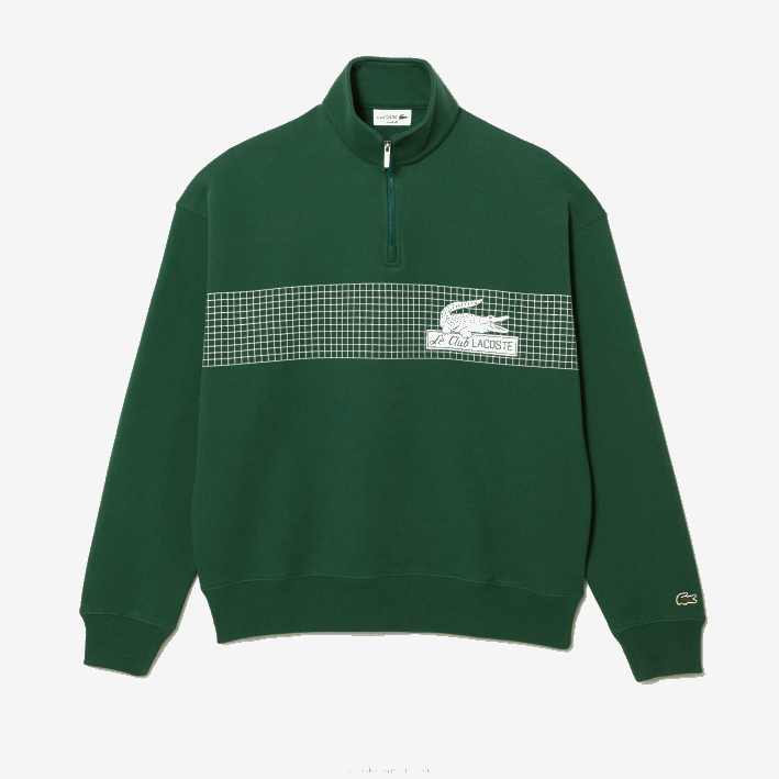 hombres Lacoste 6F24284 verde 132 sudadera holgada de algodón orgánico con cremallera en el cuello