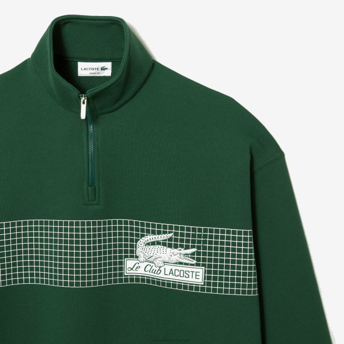 hombres Lacoste 6F24284 verde 132 sudadera holgada de algodón orgánico con cremallera en el cuello