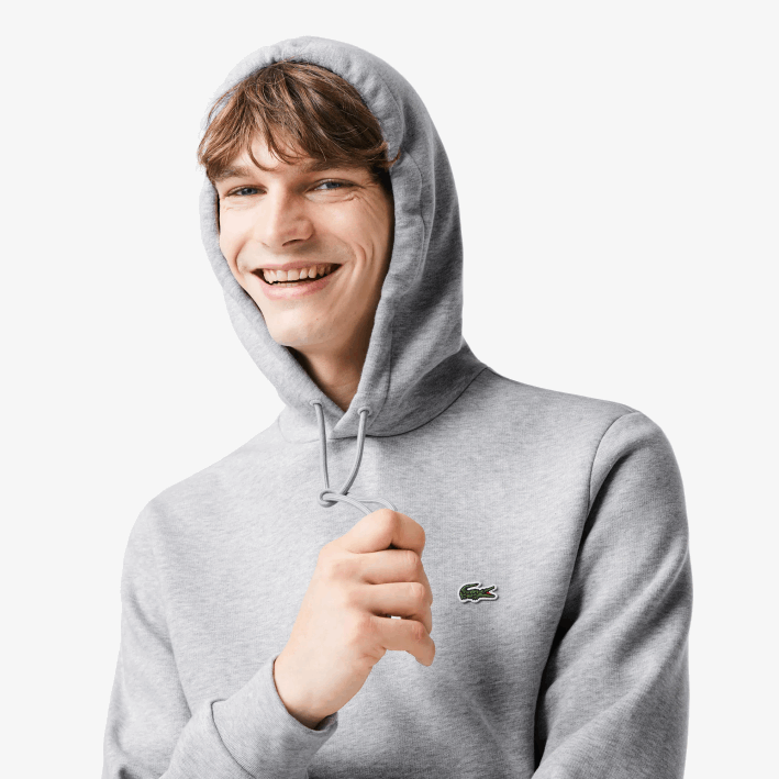 hombres Lacoste 6F24288 lomo gris cca sudadera con capucha de algodón orgánico