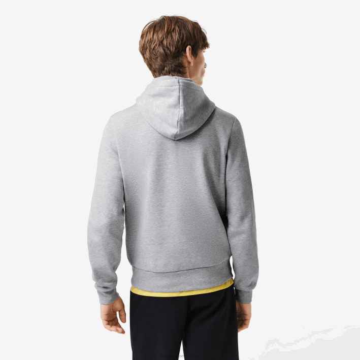 hombres Lacoste 6F24288 lomo gris cca sudadera con capucha de algodón orgánico