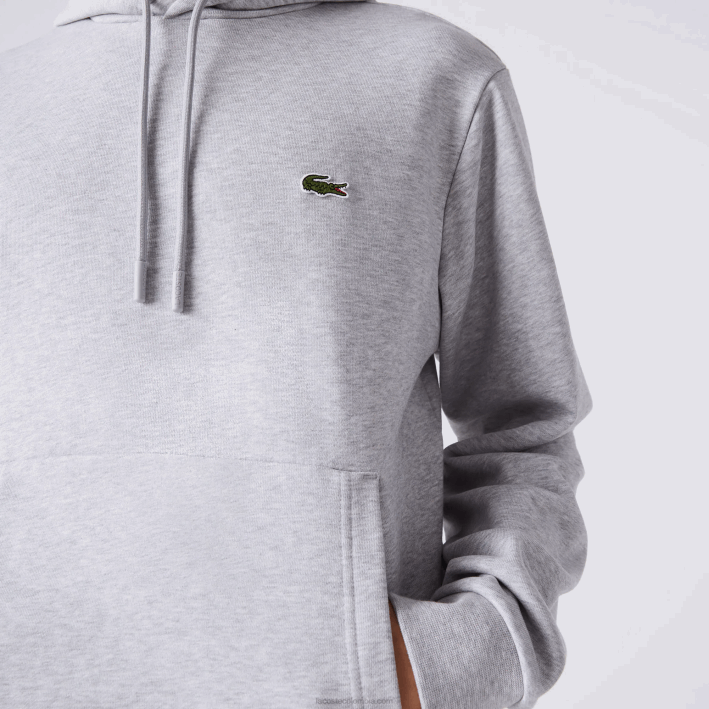 hombres Lacoste 6F24288 lomo gris cca sudadera con capucha de algodón orgánico