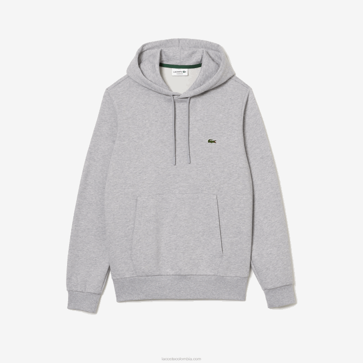 hombres Lacoste 6F24288 lomo gris cca sudadera con capucha de algodón orgánico