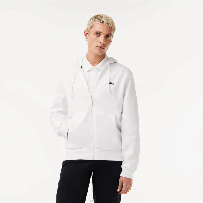 hombres Lacoste 6F24295 blanco 001 sudadera con cremallera y bolsillo canguro