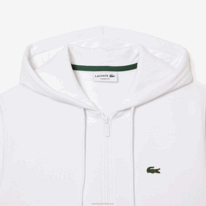 hombres Lacoste 6F24295 blanco 001 sudadera con cremallera y bolsillo canguro