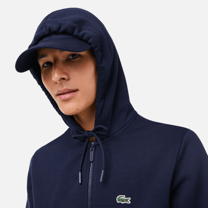 hombres Lacoste 6F24297 azul marino 166 sudadera con cremallera y bolsillo canguro