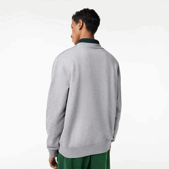 hombres Lacoste 6F24301 lomo gris cca sudadera polar sin cepillar con cuello redondo