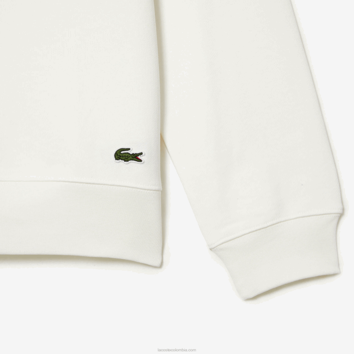 hombres Lacoste 6F24302 blanco 70v sudadera polar sin cepillar con cuello redondo