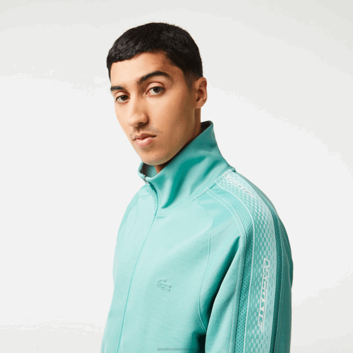 hombres Lacoste 6F2430 verde 3a4 sudadera regular fit de piqué con cremallera
